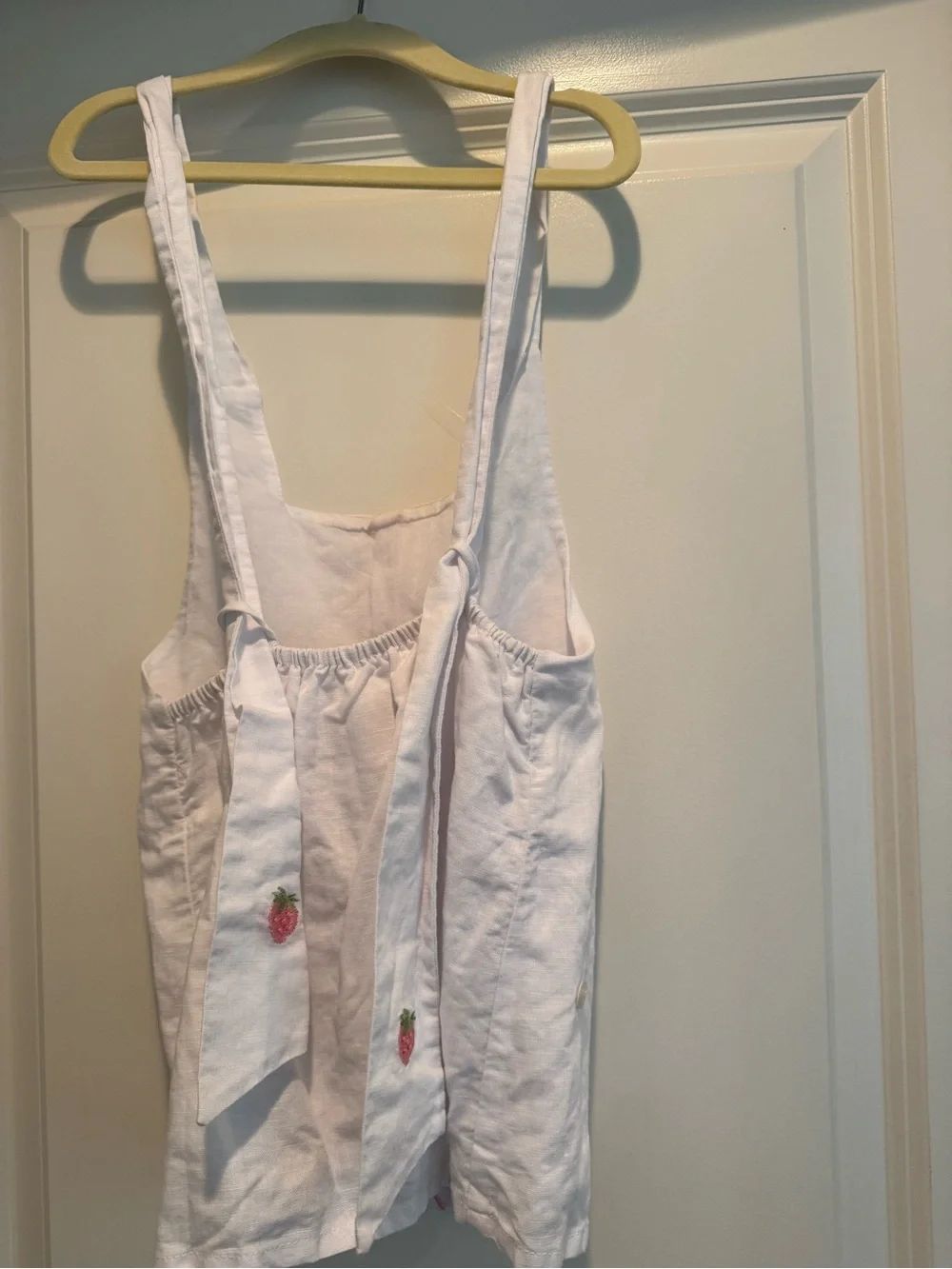 White Linen Tank Dress with Pink Scallop Button Trim